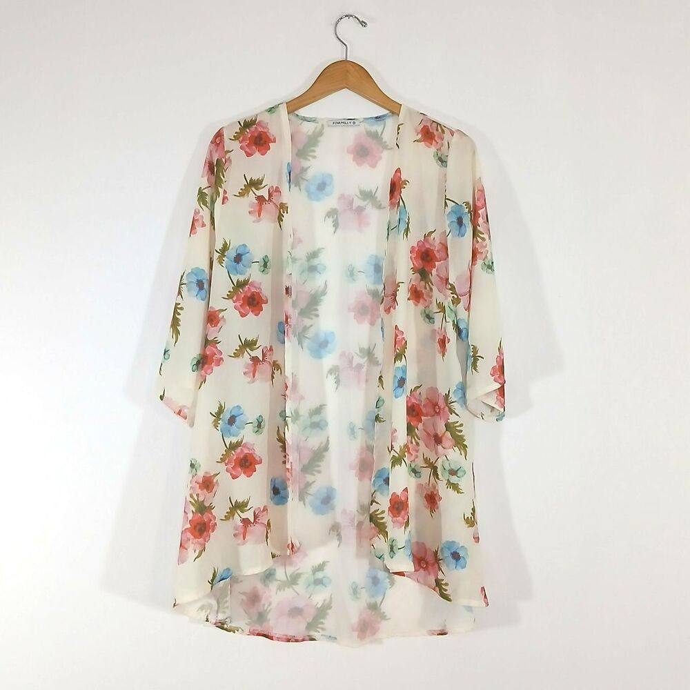 Pink Milly Floral Kimono Cardigan M Chiffon Coverup Duster